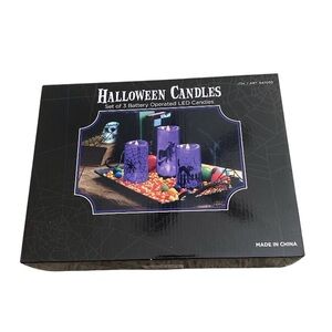 Halloween Costco Flameless Candles Set Of 3 Battery Operated Purple LED Candles.